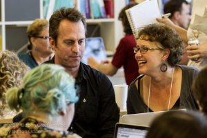 Eric Gilbert and Deborah Lindsay discuss strategy for the upcoming presentations. (photo credit: Darren Odden @ ocm.today)