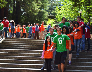 Dancers performed the double helix at the 2013 DNA Day event on Science Hill. (credit: Branwyn Wagman)