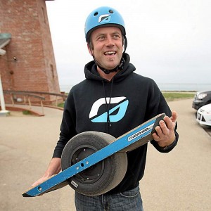Kyle Doerksen's Onewheel weighs 25 pounds with a battery that charges in 20 minutes. (Dan Coyro -- Santa Cruz Sentinel)