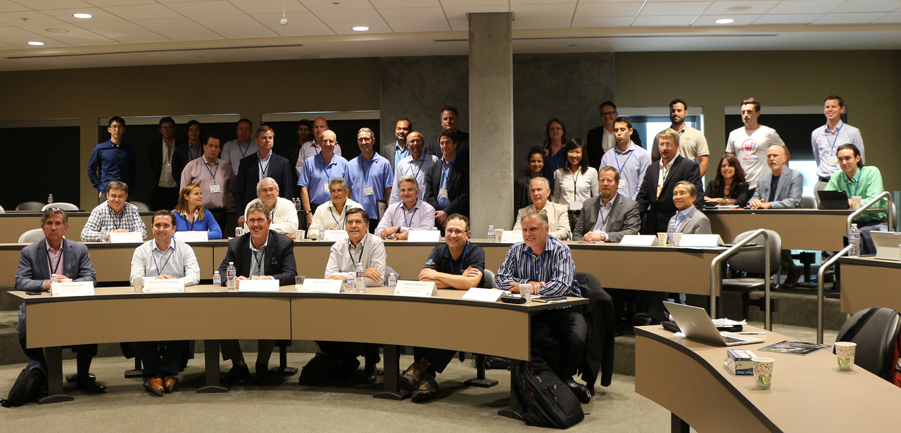 During the first day of the Forbes AgTech Summit in Salinas, 16 global companies competed for Thrive Awards. At the end of their presentations but before the winners were announced, company representatives, and Thrive mentors and judges got together for a final photo. (Credit: Jan Janes Media)