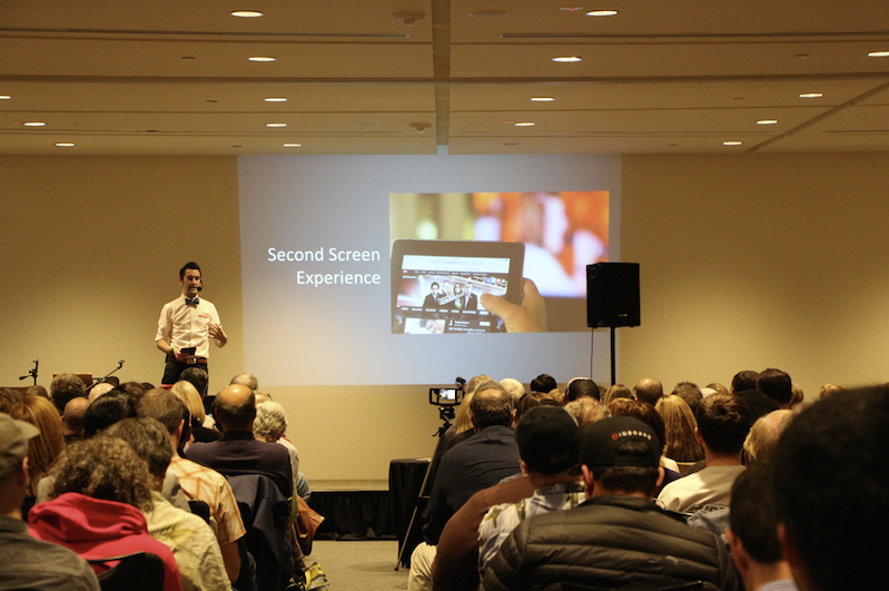 Erik Mansur, with Nanigans, presented social media advertising concepts before Kawasaki's presentation.