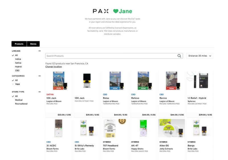 Screenshot of Jane Technologies brand portal for Pax