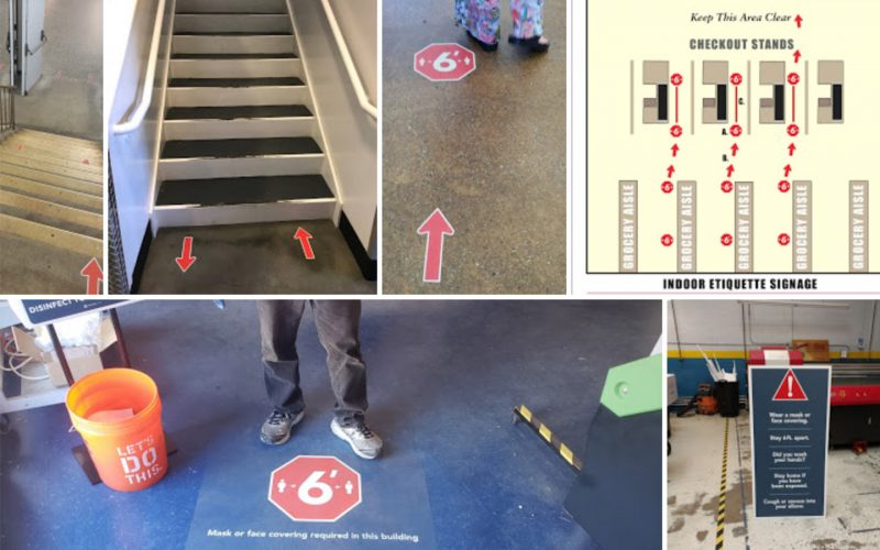 Social distancing floor signage examples created by Community Printers